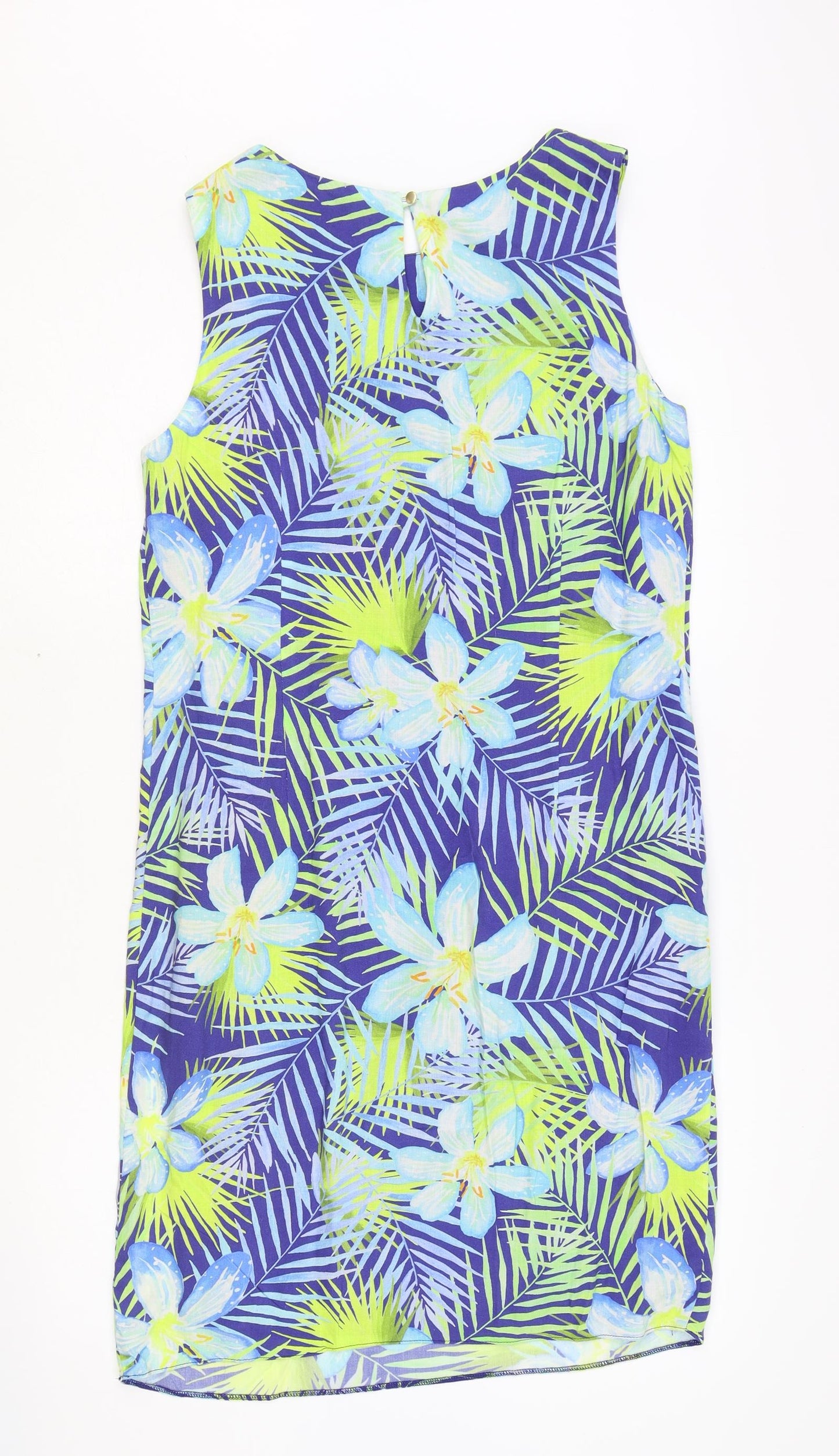 M&Co Womens Blue Floral Viscose Tank Dress Size 10 Boat Neck Button
