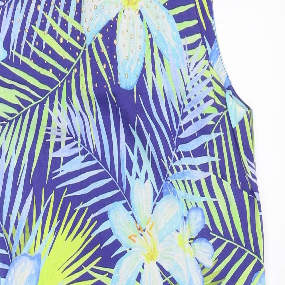 M&Co Womens Blue Floral Viscose Tank Dress Size 10 Boat Neck Button
