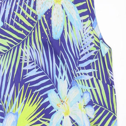 M&Co Womens Blue Floral Viscose Tank Dress Size 10 Boat Neck Button
