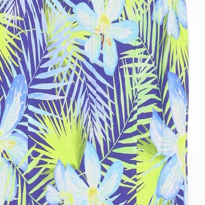 M&Co Womens Blue Floral Viscose Tank Dress Size 10 Boat Neck Button