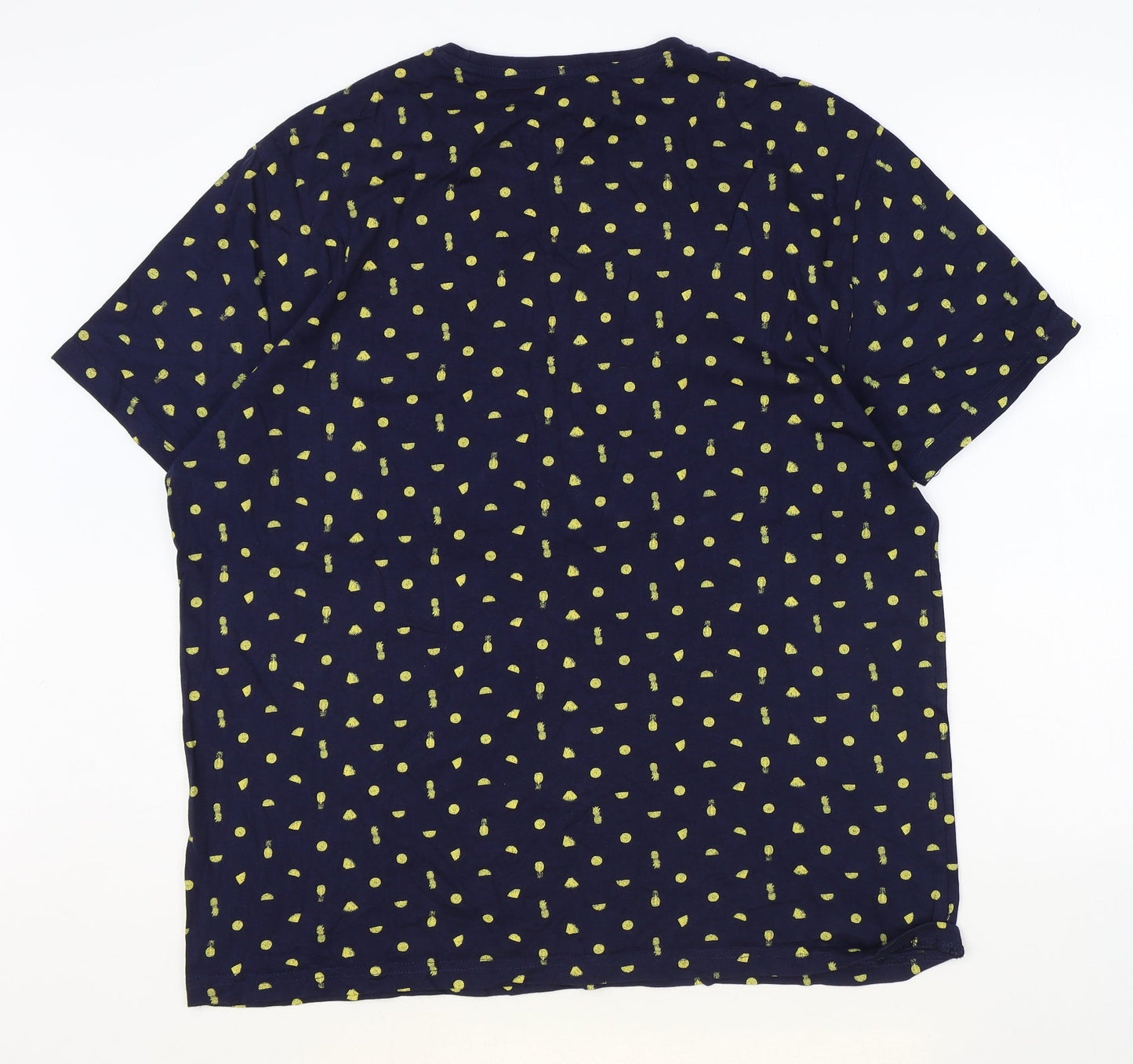 ACW85 Womens Blue Geometric 100% Cotton Basic T-Shirt Size XL Round Neck - Pineapple Pattern