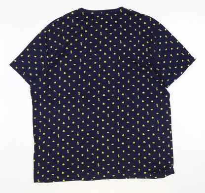 ACW85 Womens Blue Geometric 100% Cotton Basic T-Shirt Size XL Round Neck - Pineapple Pattern