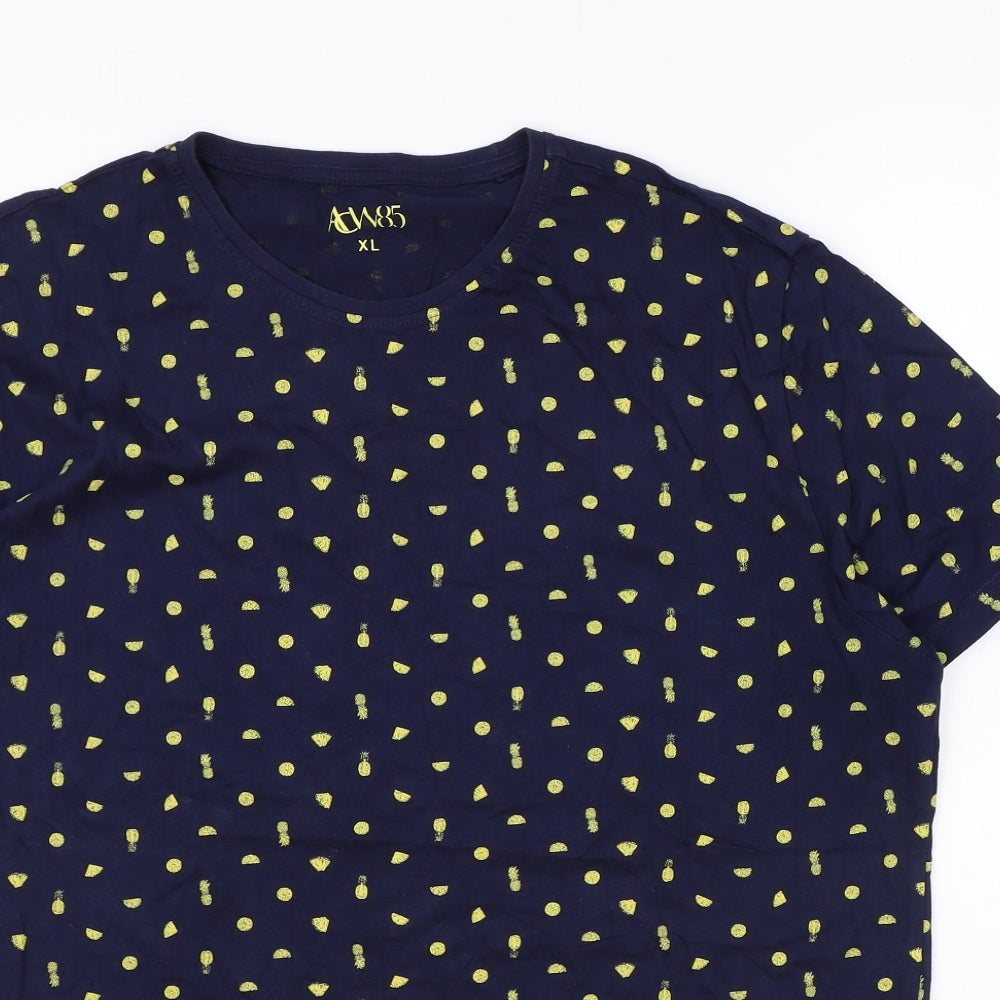 ACW85 Womens Blue Geometric 100% Cotton Basic T-Shirt Size XL Round Neck - Pineapple Pattern