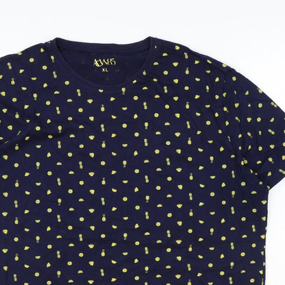 ACW85 Womens Blue Geometric 100% Cotton Basic T-Shirt Size XL Round Neck - Pineapple Pattern