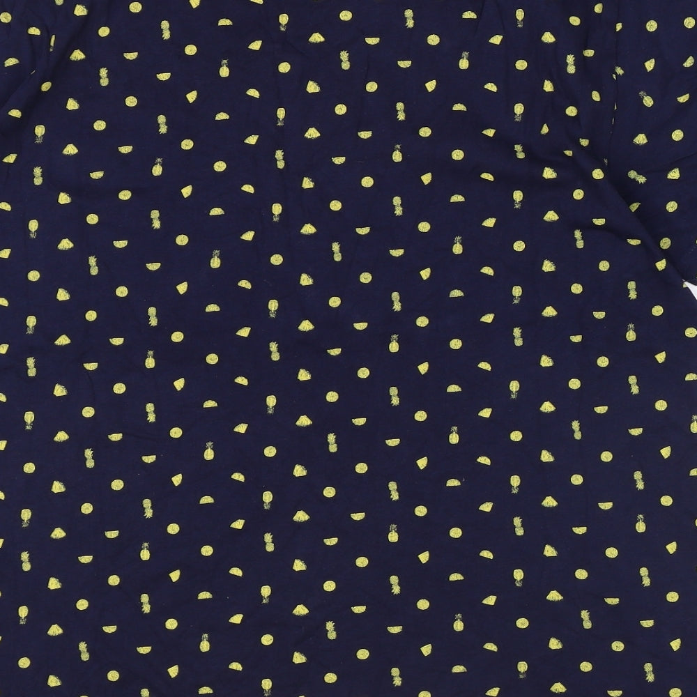 ACW85 Womens Blue Geometric 100% Cotton Basic T-Shirt Size XL Round Neck - Pineapple Pattern