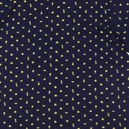 ACW85 Womens Blue Geometric 100% Cotton Basic T-Shirt Size XL Round Neck - Pineapple Pattern