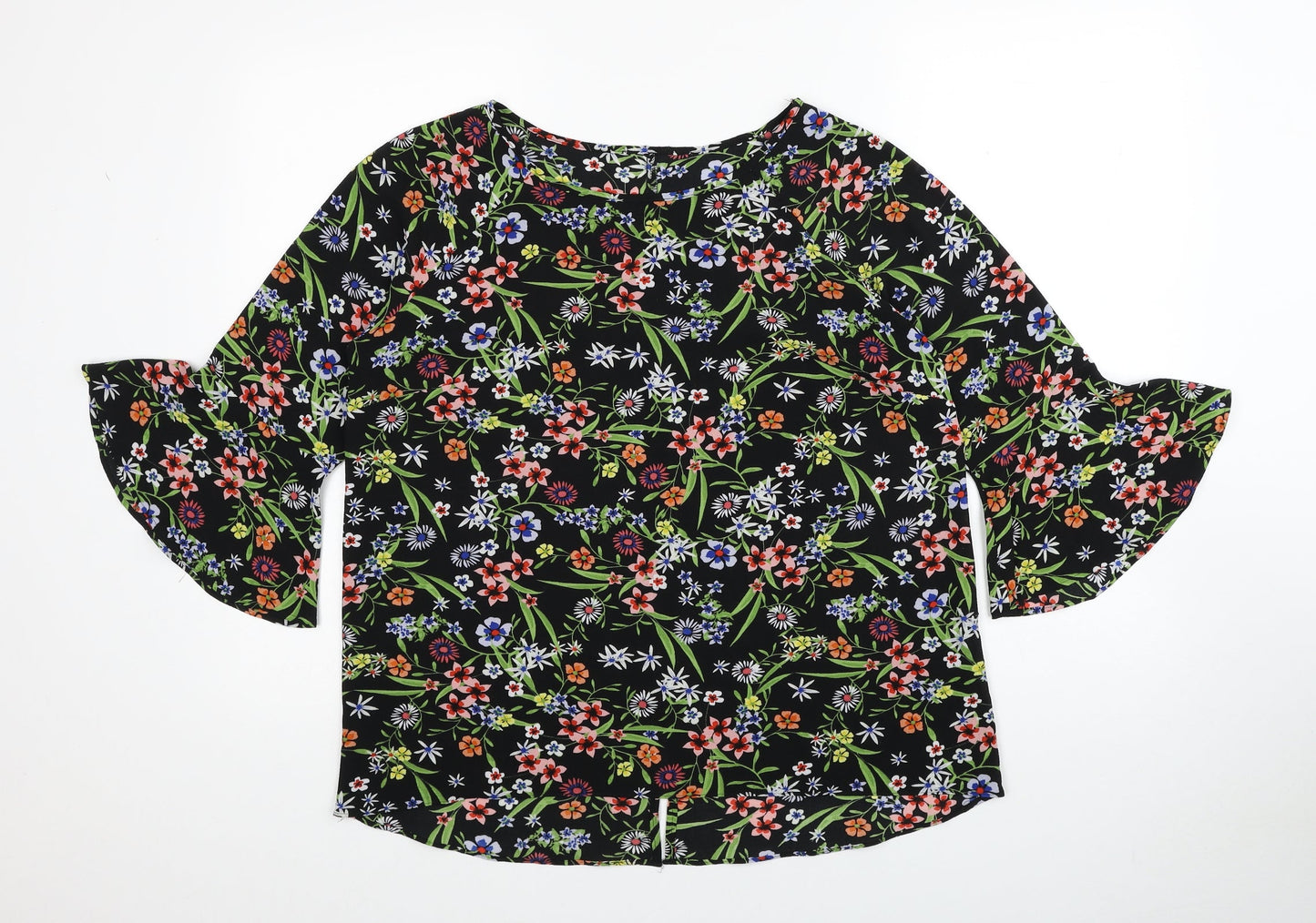 Matalan Womens Multicoloured Floral Polyester Basic Blouse Size 12 Boat Neck - Bell Sleeve