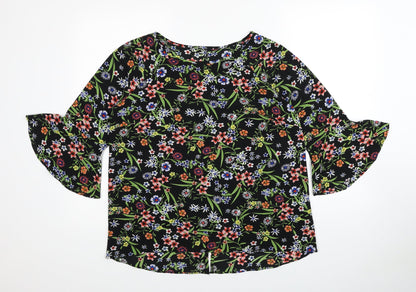 Matalan Womens Multicoloured Floral Polyester Basic Blouse Size 12 Boat Neck - Bell Sleeve
