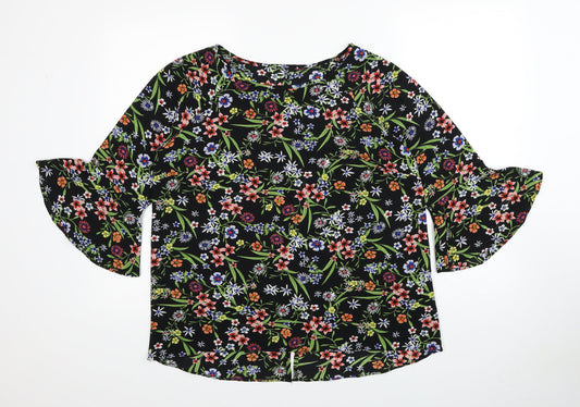 Matalan Womens Multicoloured Floral Polyester Basic Blouse Size 12 Boat Neck - Bell Sleeve