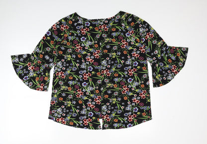 Matalan Womens Multicoloured Floral Polyester Basic Blouse Size 12 Boat Neck - Bell Sleeve