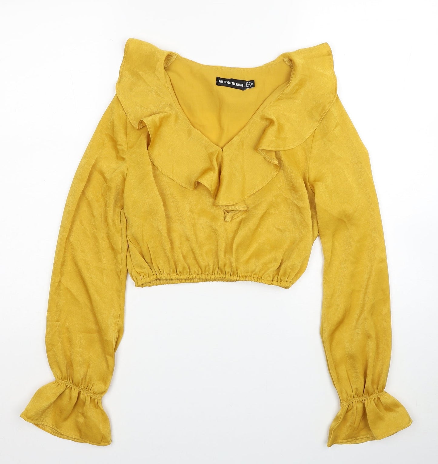 Womens UK Size 8 PRETTYLITTLETHING Yellow Cropped Blouse