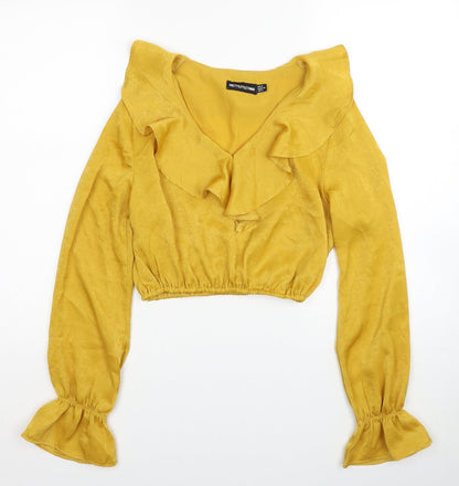Womens UK Size 8 PRETTYLITTLETHING Yellow Cropped Blouse