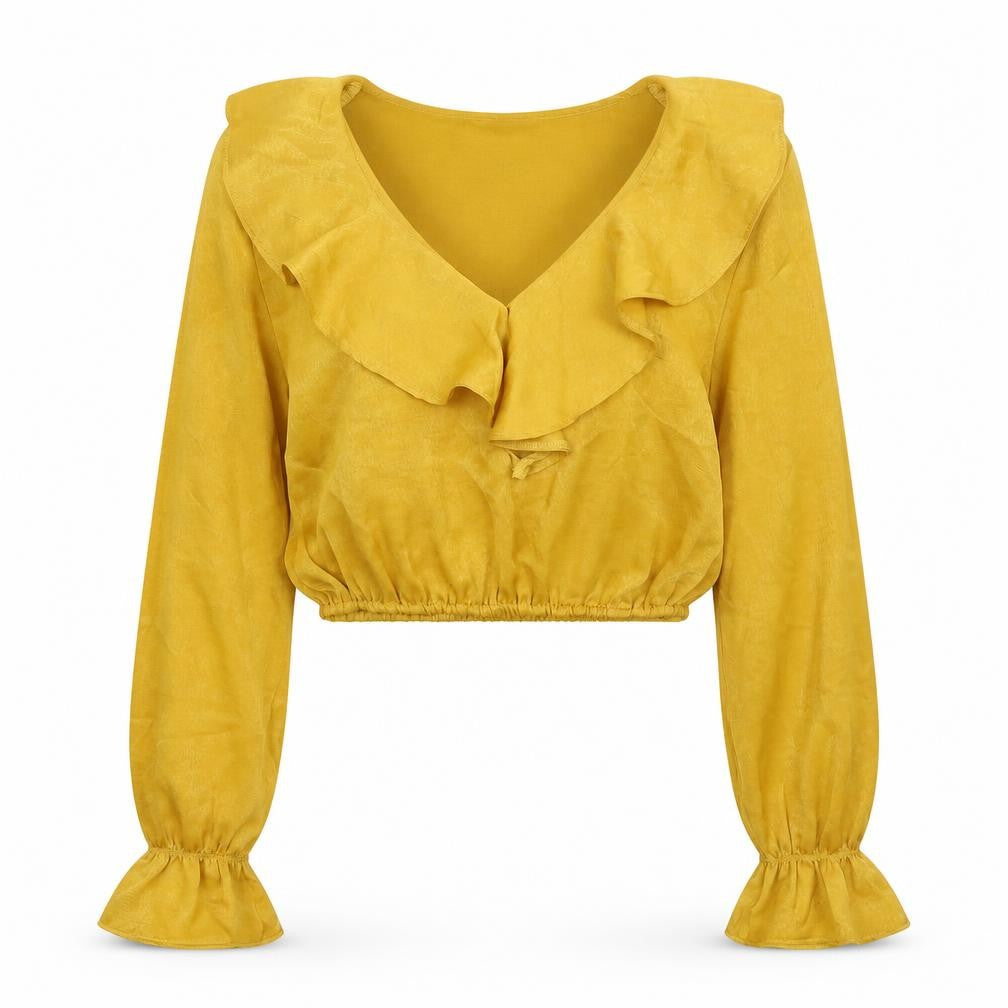 Womens UK Size 8 PRETTYLITTLETHING Yellow Cropped Blouse