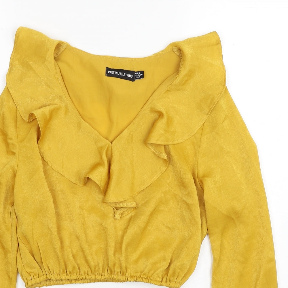 Womens UK Size 8 PRETTYLITTLETHING Yellow Cropped Blouse