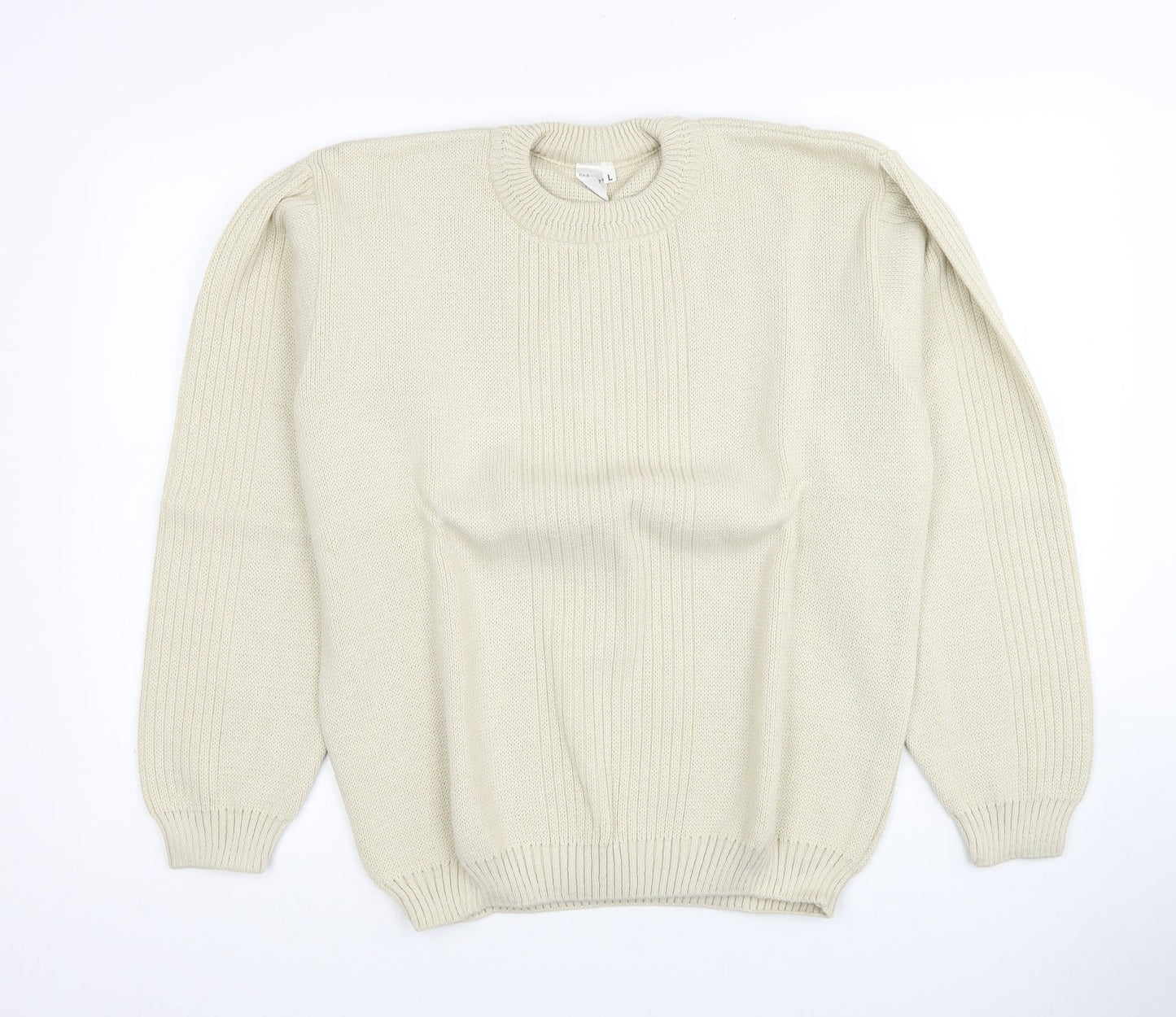 P.H.P Ren Womens Ivory Round Neck Acrylic Pullover Jumper Size L