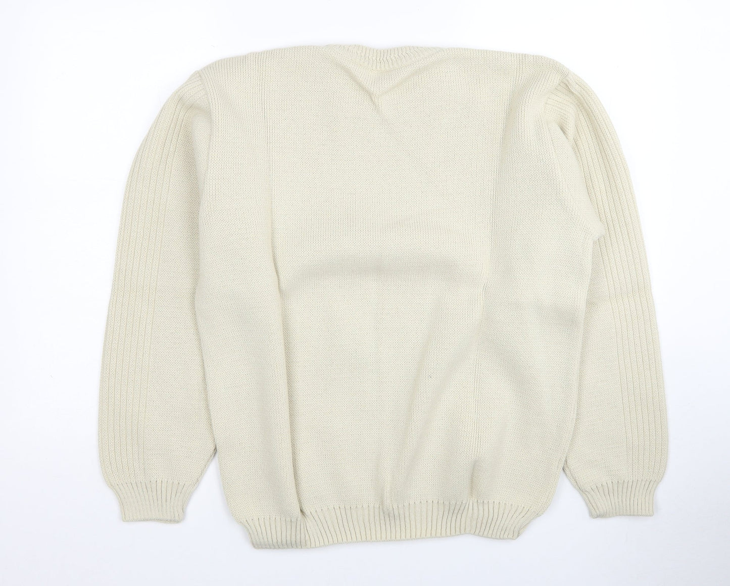 P.H.P Ren Womens Ivory Round Neck Acrylic Pullover Jumper Size L
