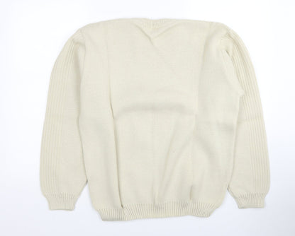 P.H.P Ren Womens Ivory Round Neck Acrylic Pullover Jumper Size L