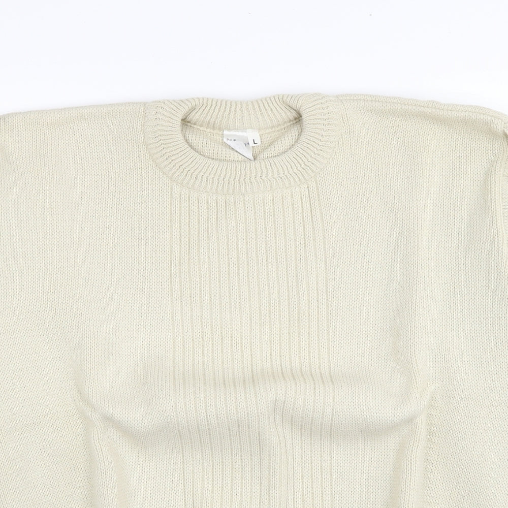 P.H.P Ren Womens Ivory Round Neck Acrylic Pullover Jumper Size L