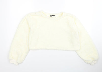 Boohoo Womens White Polyester Pullover Sweatshirt Size 8 Pullover