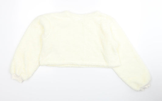 Boohoo Womens White Polyester Pullover Sweatshirt Size 8 Pullover