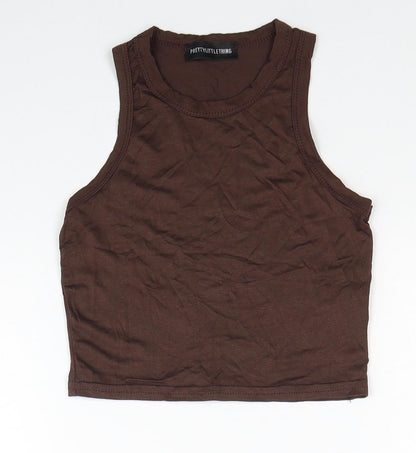 Womens UK Size 4 PRETTYLITTLETHING Brown Basic Tank