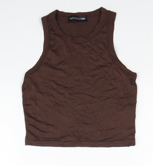 Womens UK Size 4 PRETTYLITTLETHING Brown Basic Tank