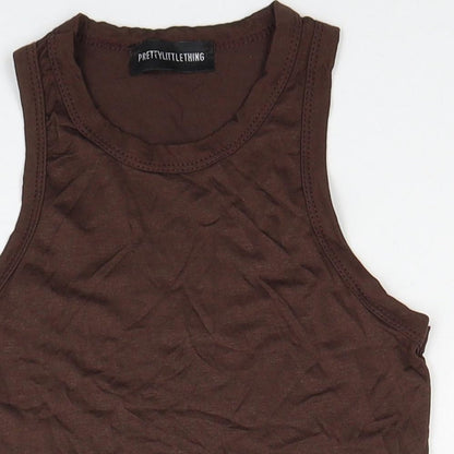 Womens UK Size 4 PRETTYLITTLETHING Brown Basic Tank
