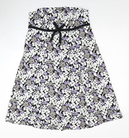 F&F Womens Multicoloured Floral Cotton Trapeze & Swing Size 16 Off the Shoulder Zip