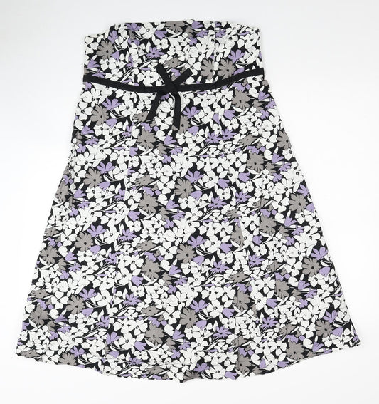 F&F Womens Multicoloured Floral Cotton Trapeze & Swing Size 16 Off the Shoulder Zip