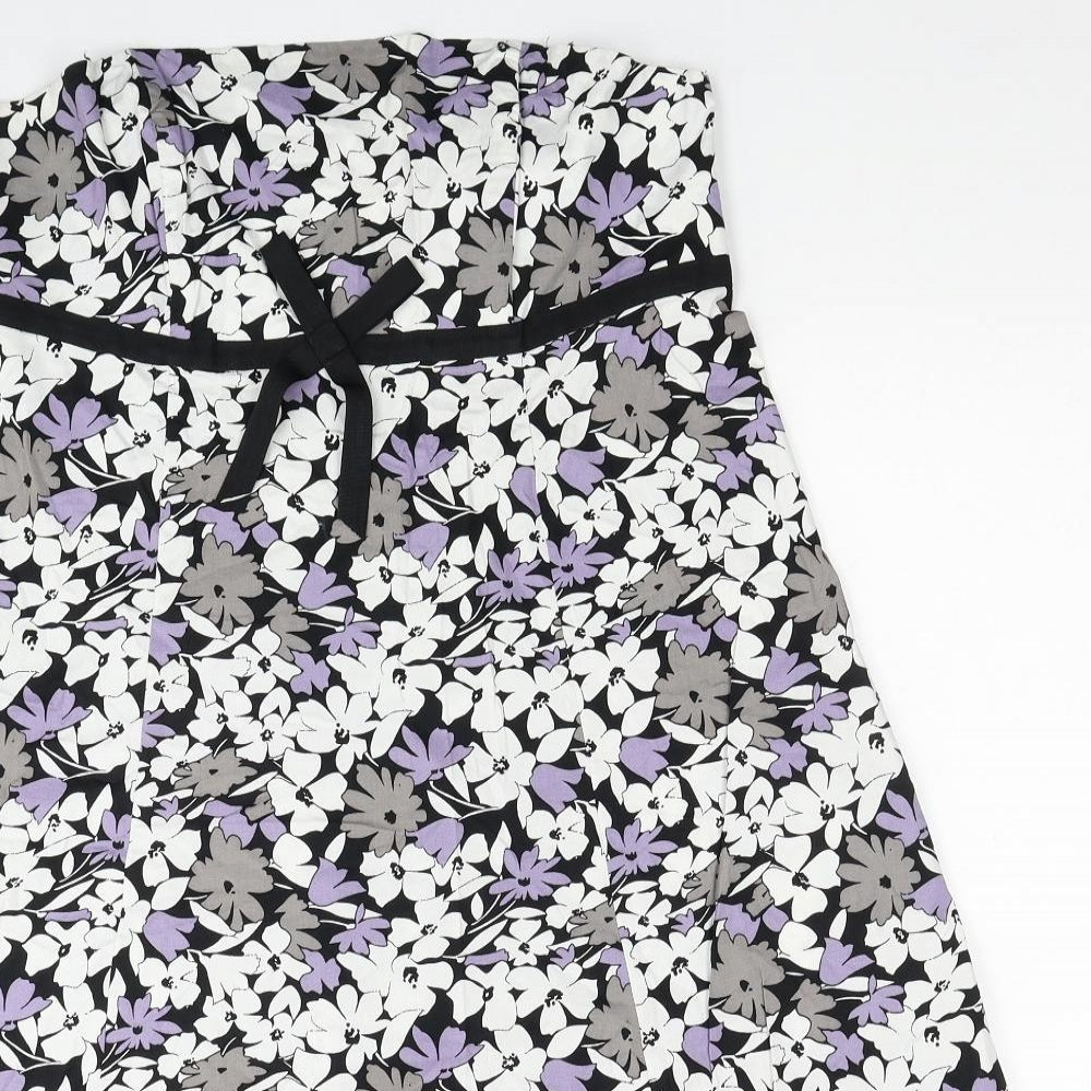 F&F Womens Multicoloured Floral Cotton Trapeze & Swing Size 16 Off the Shoulder Zip