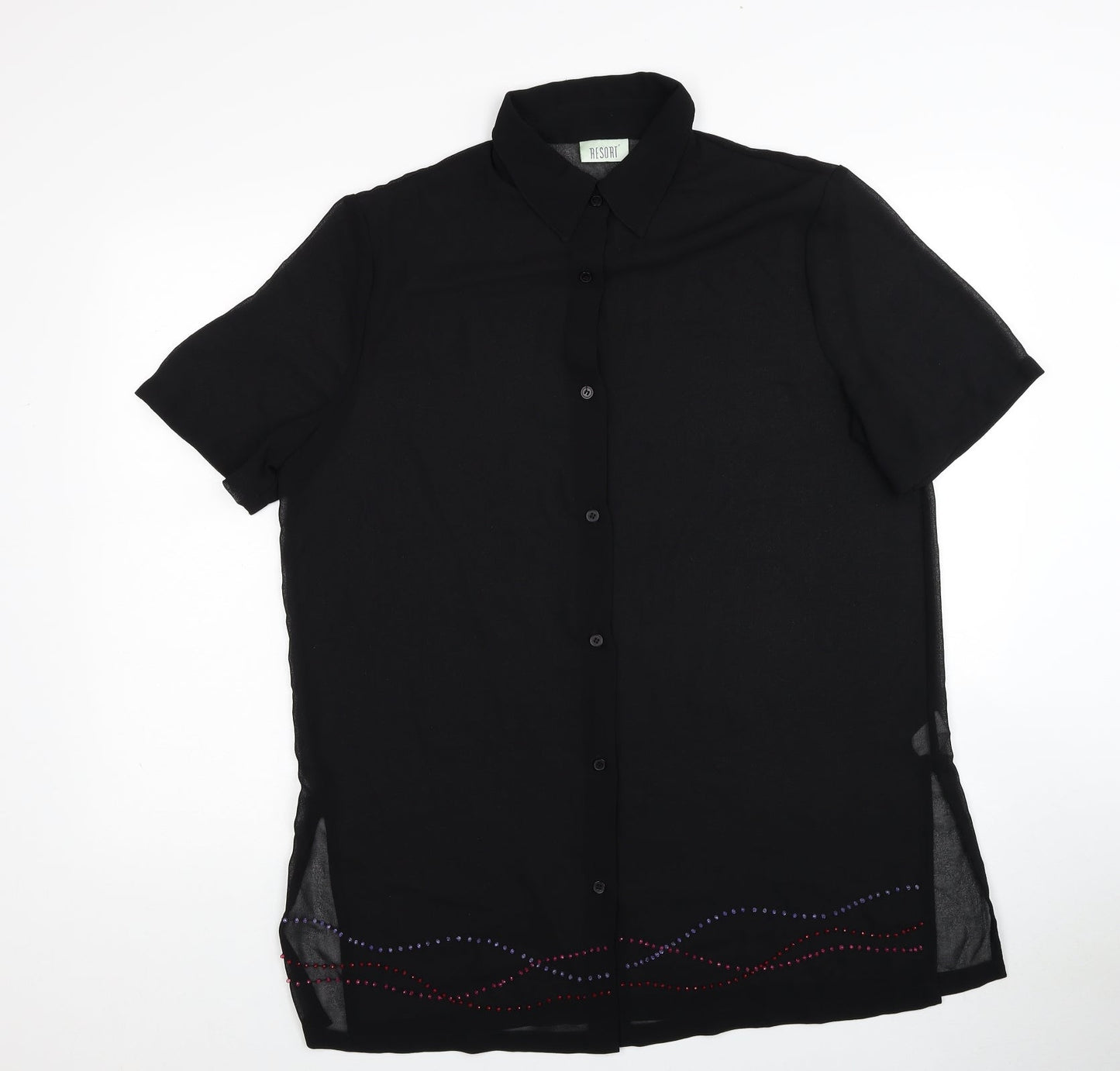 Womens UK Size 14 Resort Black Basic Button-Up