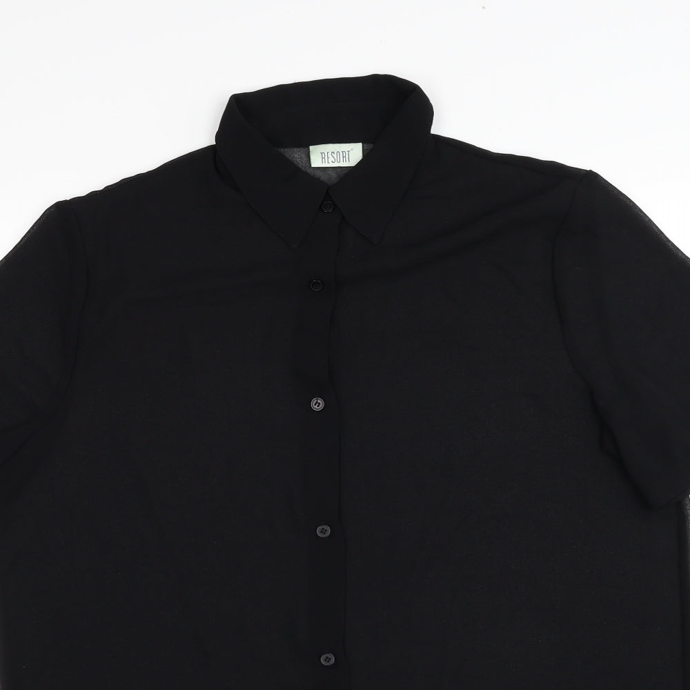Womens UK Size 14 Resort Black Basic Button-Up
