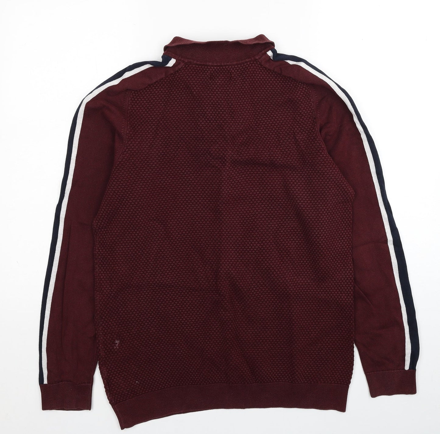 NEXT Mens Red Collared Cotton Pullover Jumper Size M Long Sleeve - Sleeve Stripe Detail