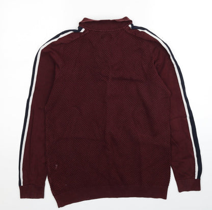 NEXT Mens Red Collared Cotton Pullover Jumper Size M Long Sleeve - Sleeve Stripe Detail