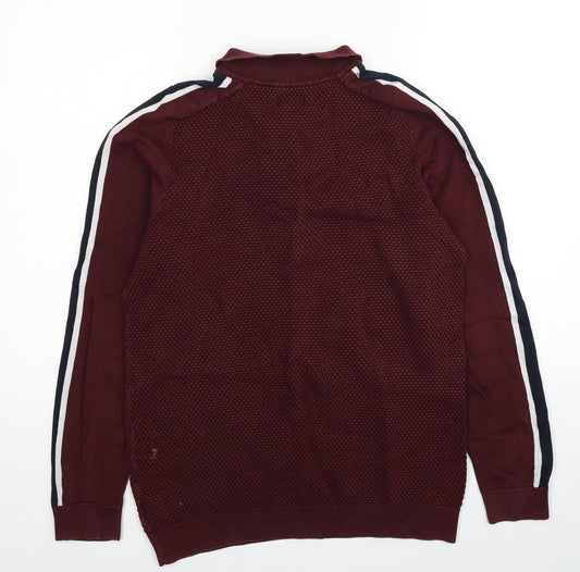 NEXT Mens Red Collared Cotton Pullover Jumper Size M Long Sleeve - Sleeve Stripe Detail