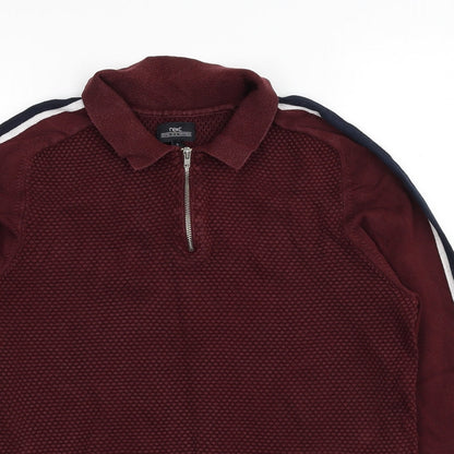 NEXT Mens Red Collared Cotton Pullover Jumper Size M Long Sleeve - Sleeve Stripe Detail