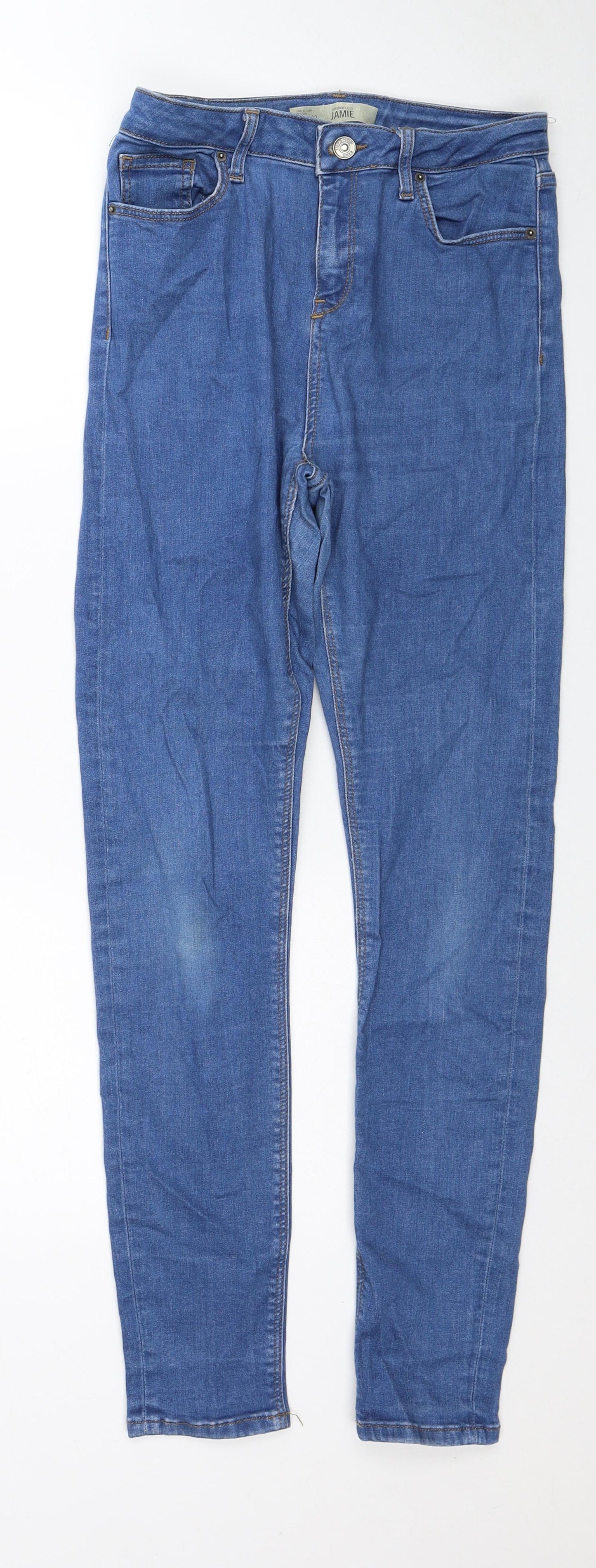 Topshop Womens Blue Cotton Skinny Jeans Size 30 in L32 in Regular Zip