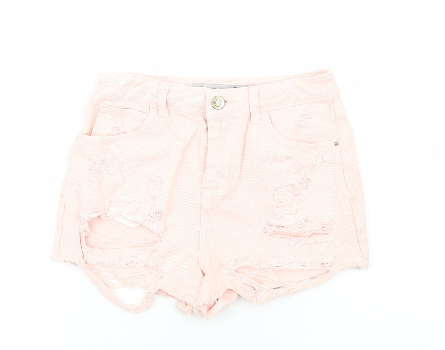 Primark Womens Pink Cotton Cut-Off Shorts Size 6 Regular Zip