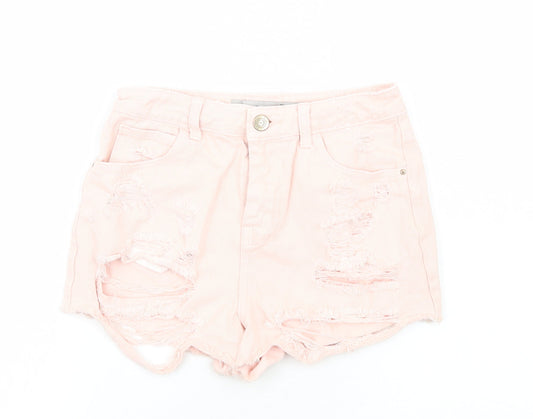 Primark Womens Pink Cotton Cut-Off Shorts Size 6 Regular Zip