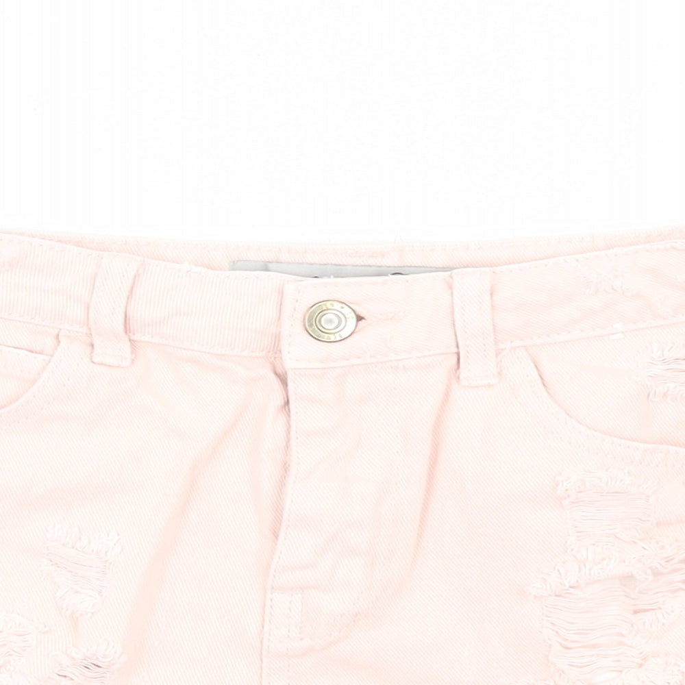 Primark Womens Pink Cotton Cut-Off Shorts Size 6 Regular Zip