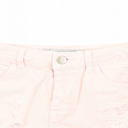 Primark Womens Pink Cotton Cut-Off Shorts Size 6 Regular Zip
