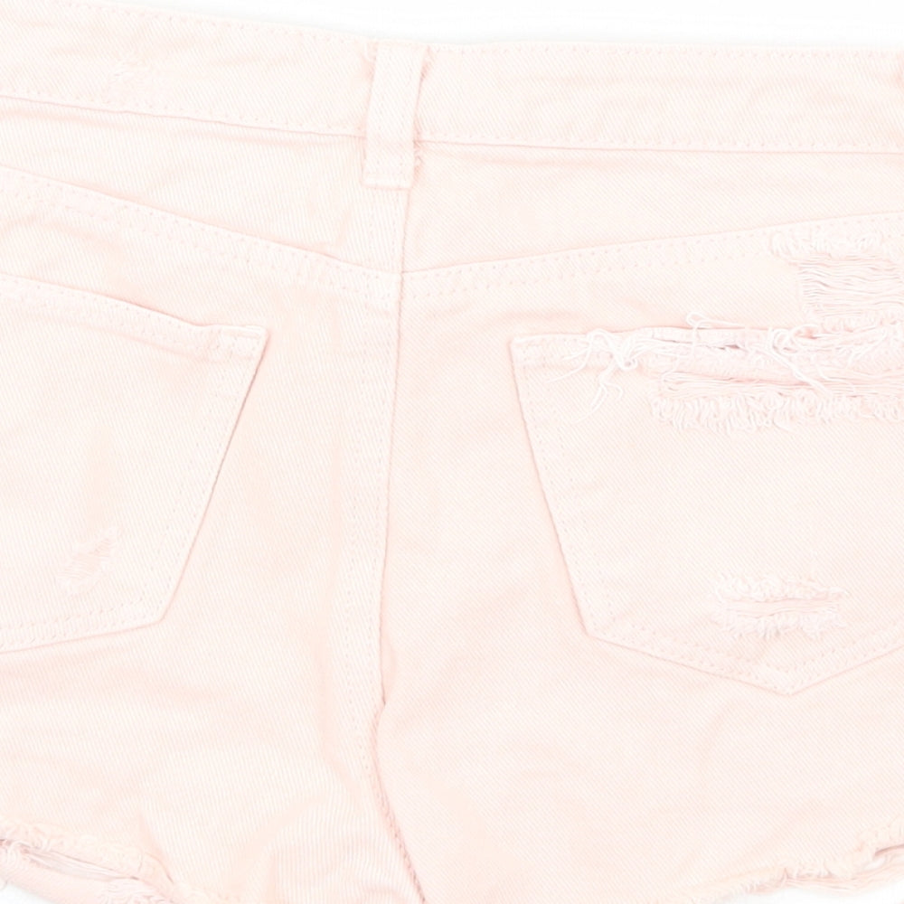 Primark Womens Pink Cotton Cut-Off Shorts Size 6 Regular Zip