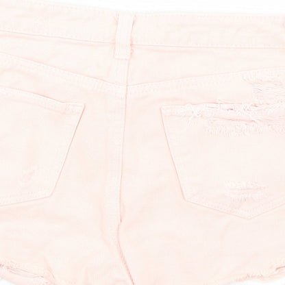 Primark Womens Pink Cotton Cut-Off Shorts Size 6 Regular Zip