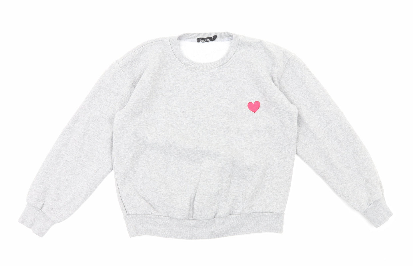 Boohoo Womens Grey Cotton Pullover Sweatshirt Size 6 Pullover - Love Heart