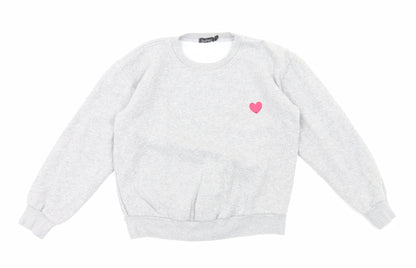 Boohoo Womens Grey Cotton Pullover Sweatshirt Size 6 Pullover - Love Heart