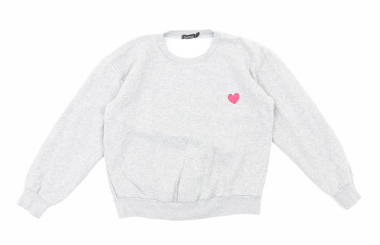 Boohoo Womens Grey Cotton Pullover Sweatshirt Size 6 Pullover - Love Heart