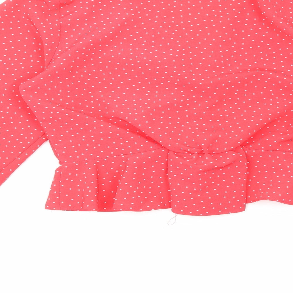Primark Womens Red Polka Dot Polyester Cropped Blouse Size 4 V-Neck