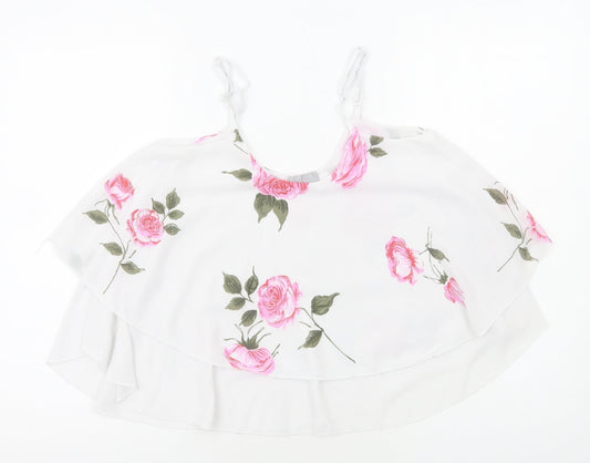 CMD Womens White Floral Polyester Basic Tank Size M Round Neck