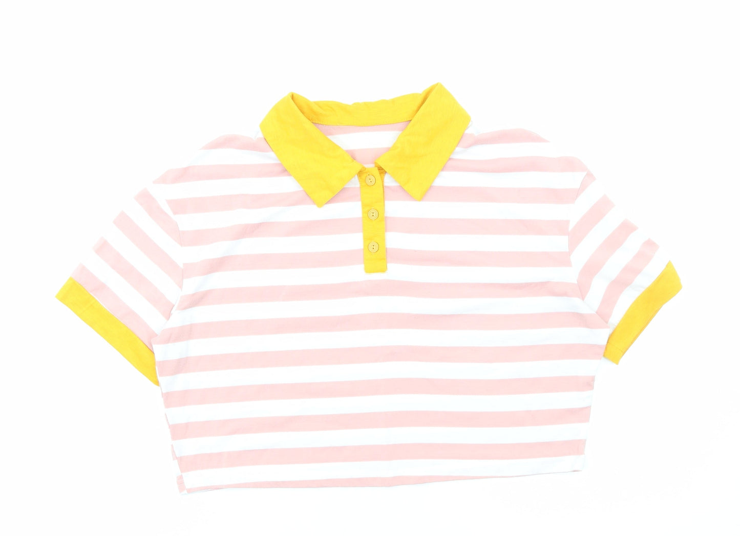 SheIn Womens Pink Striped Polyester Cropped Polo Size S Collared