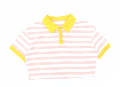 SheIn Womens Pink Striped Polyester Cropped Polo Size S Collared
